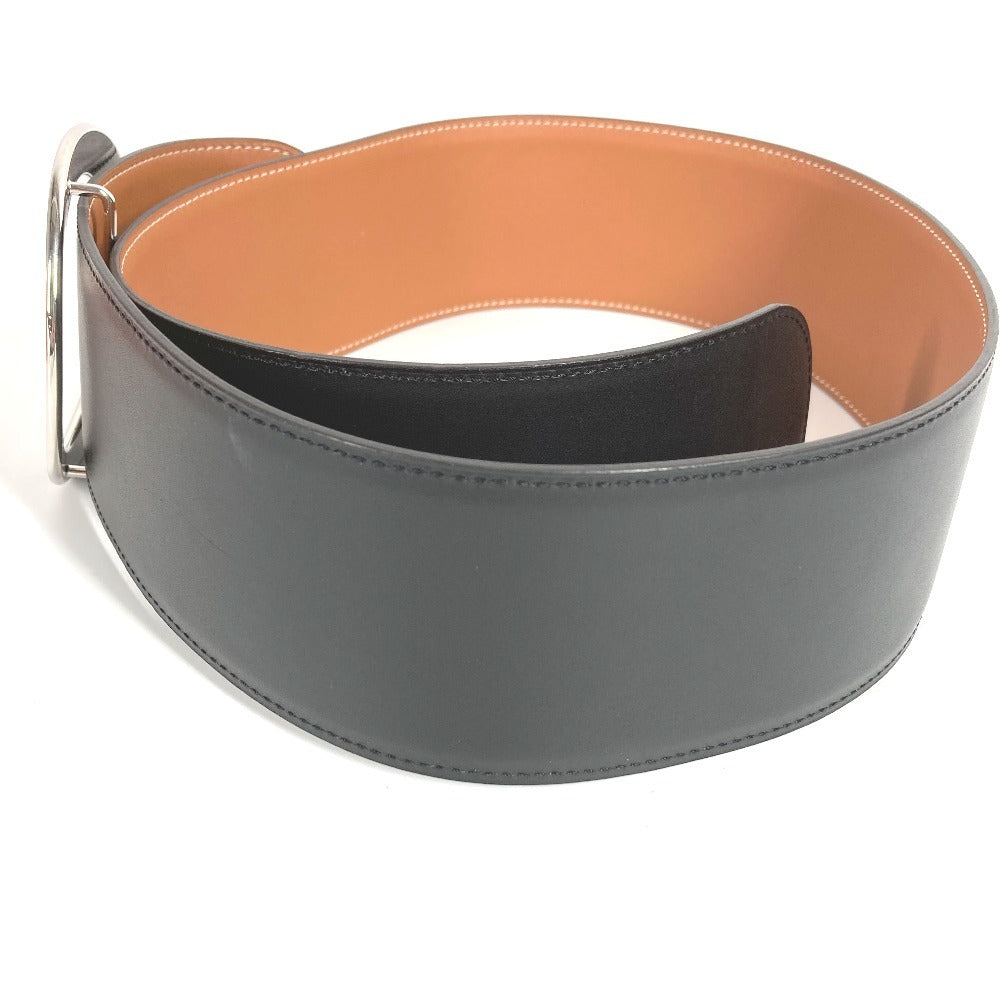 HERMES Wide Belt, Accessory, Buckle Belt, Leather, Women's, Black