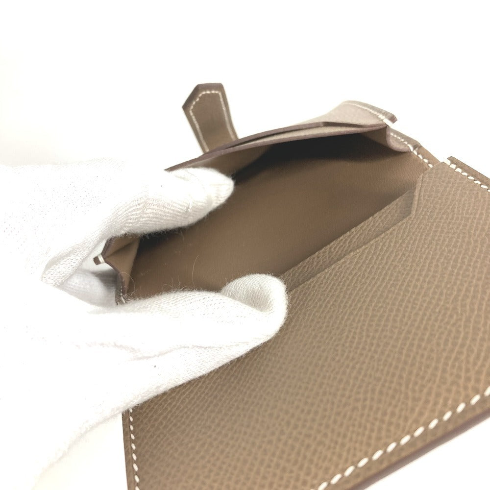 HERMES Bearn H Logo Business Card Case, Pass Case, Bifold Card Case, Leather, Unisex, Etoupe, Beige
