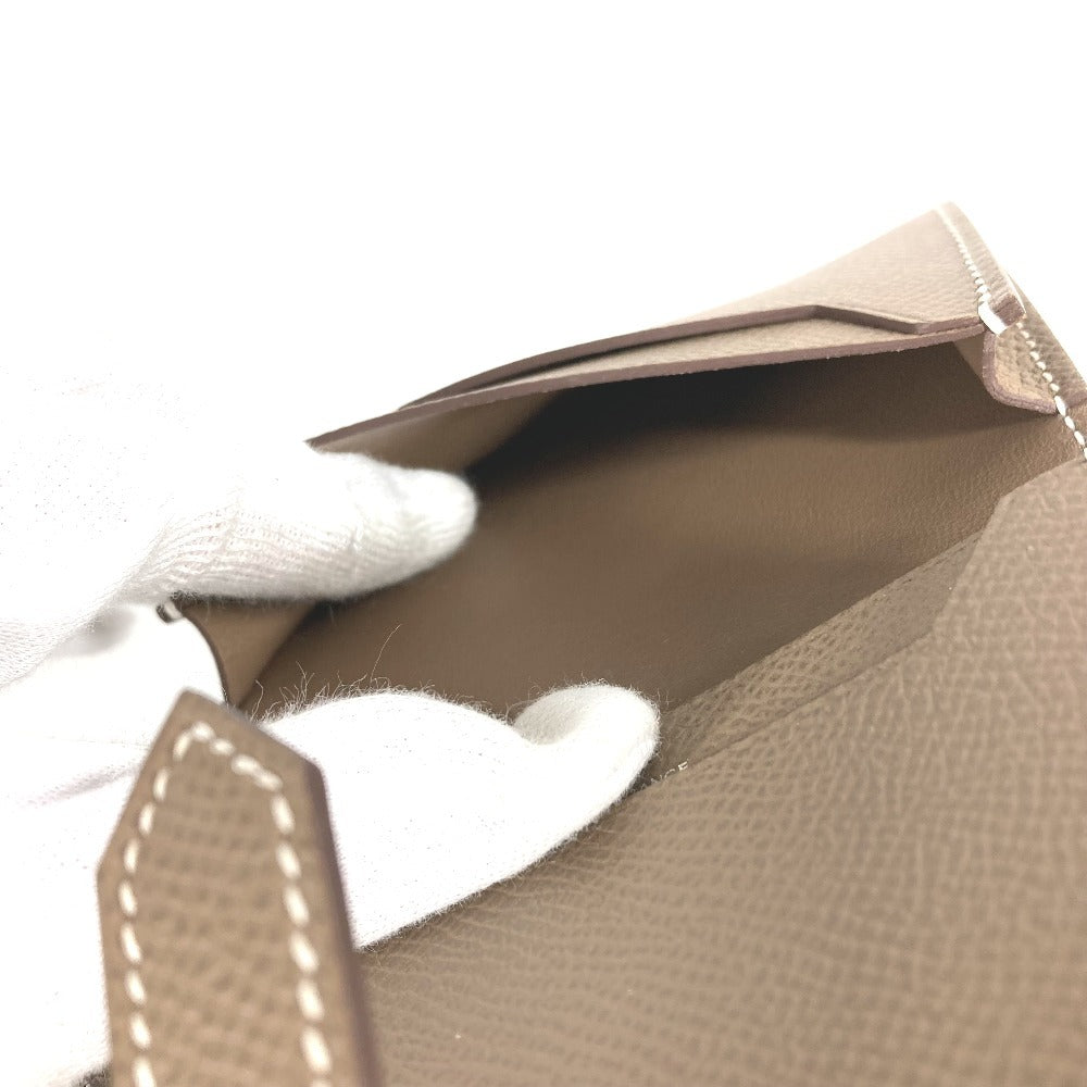 HERMES Bearn H Logo Business Card Case, Pass Case, Bifold Card Case, Leather, Unisex, Etoupe, Beige