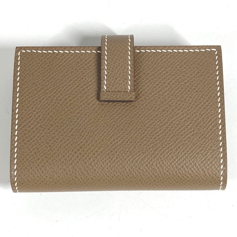 HERMES Bearn H Logo Business Card Case, Pass Case, Bifold Card Case, Leather, Unisex, Etoupe, Beige