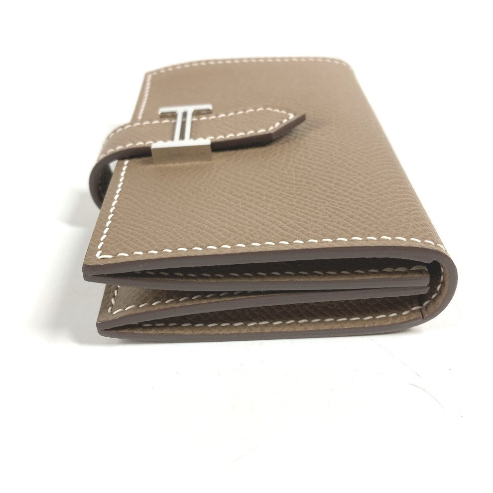 HERMES Bearn H Logo Business Card Case, Pass Case, Bifold Card Case, Leather, Unisex, Etoupe, Beige