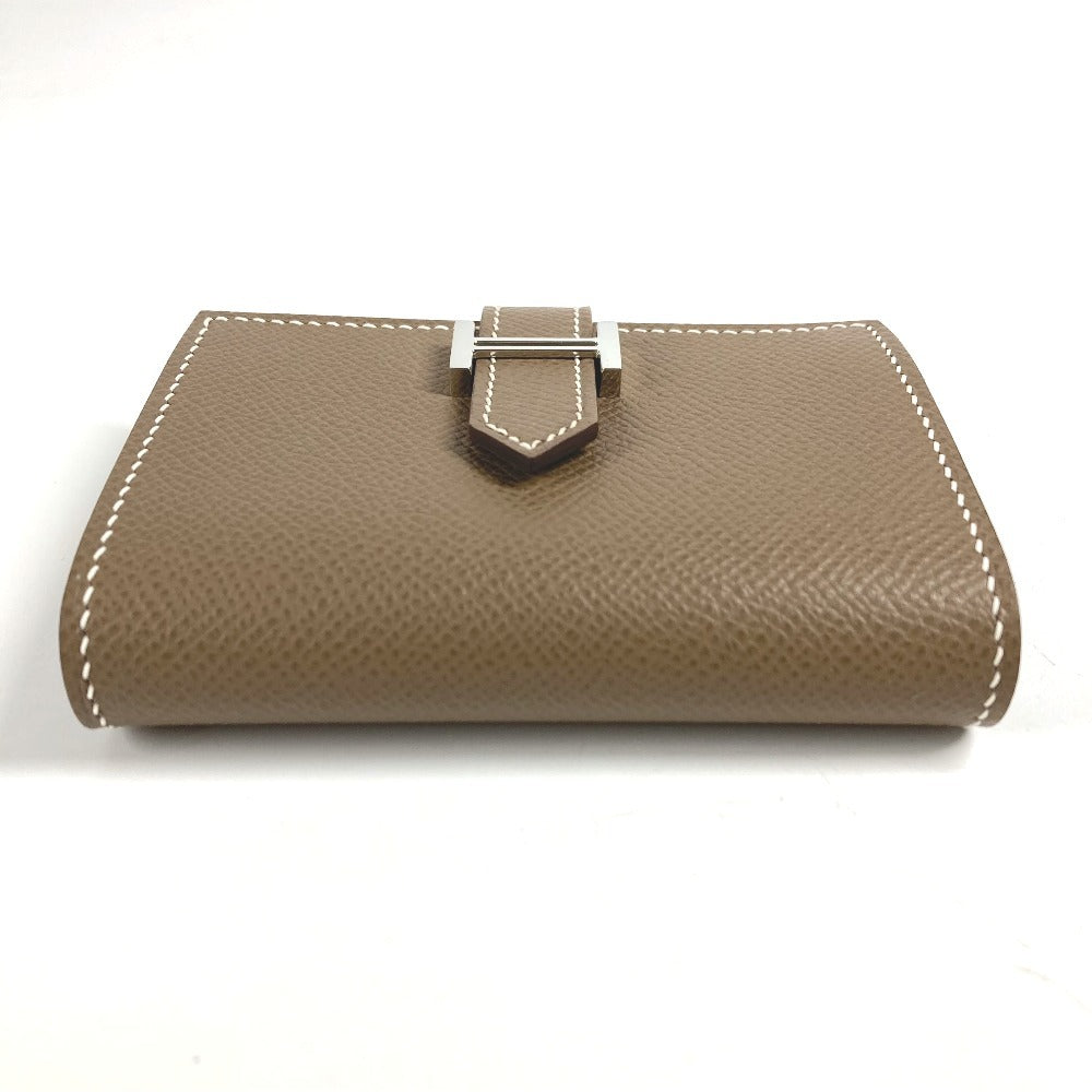HERMES Bearn H Logo Business Card Case, Pass Case, Bifold Card Case, Leather, Unisex, Etoupe, Beige