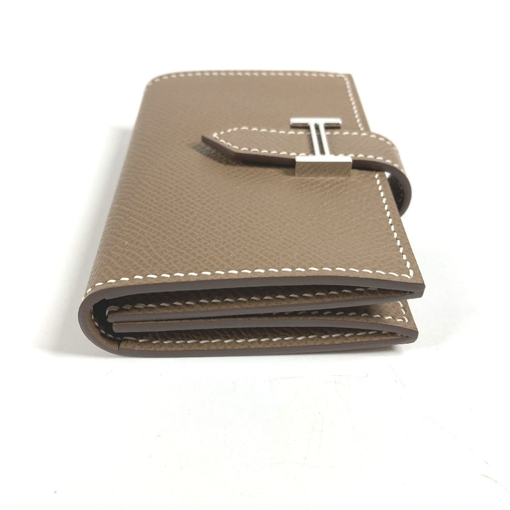 HERMES Bearn H Logo Business Card Case, Pass Case, Bifold Card Case, Leather, Unisex, Etoupe, Beige
