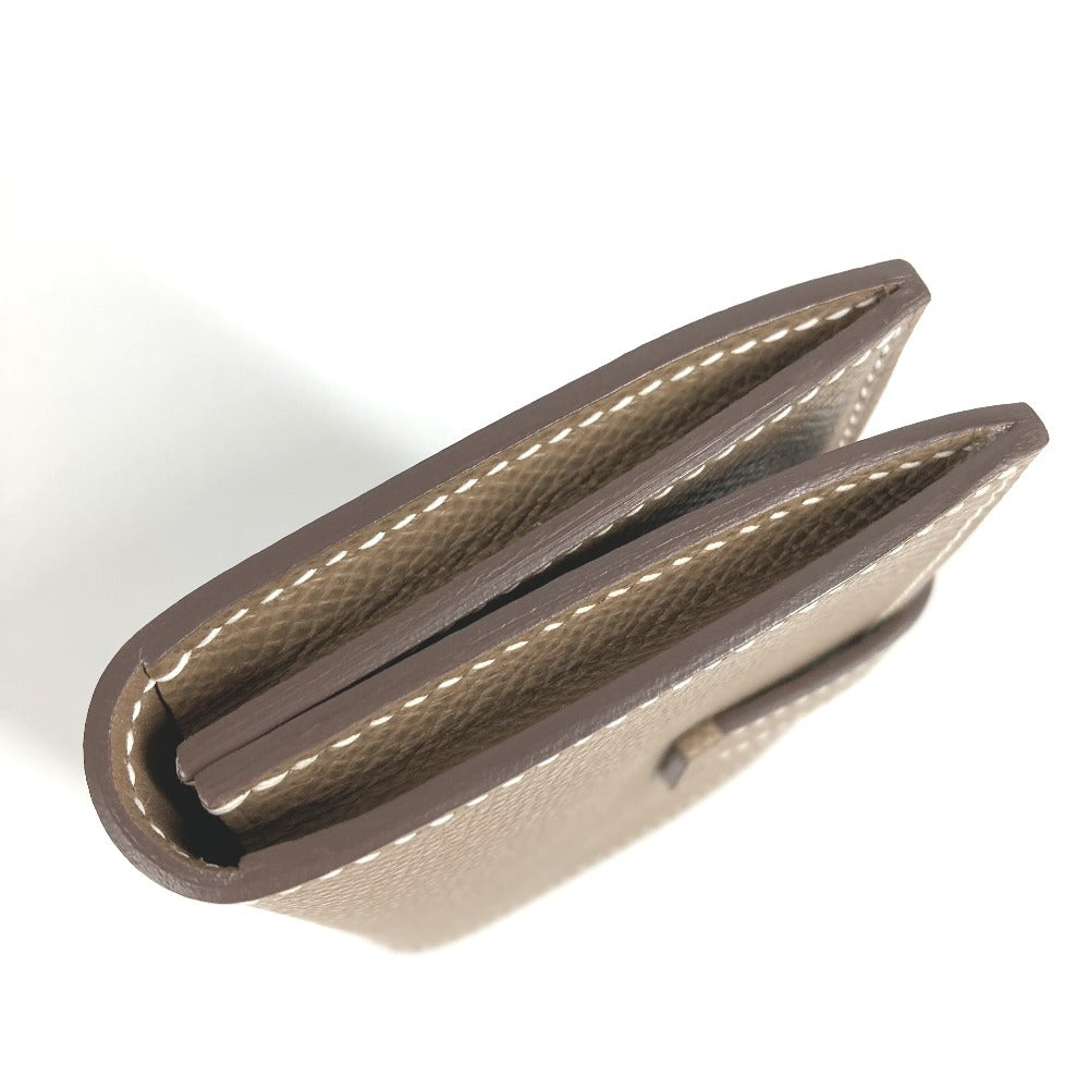HERMES Bearn H Logo Business Card Case, Pass Case, Bifold Card Case, Leather, Unisex, Etoupe, Beige
