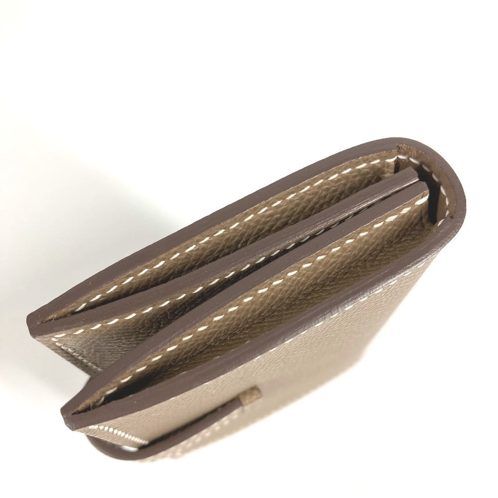 HERMES Bearn H Logo Business Card Case, Pass Case, Bifold Card Case, Leather, Unisex, Etoupe, Beige