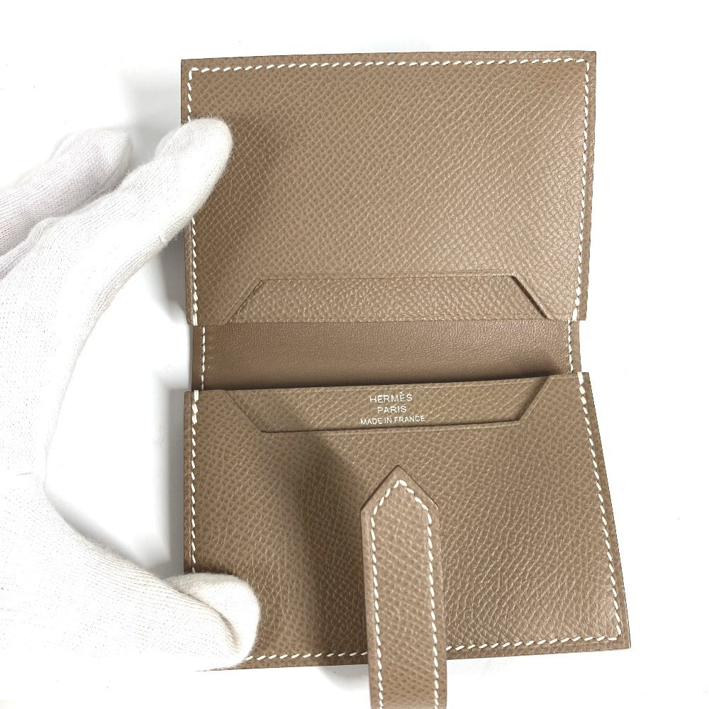 HERMES Bearn H Logo Business Card Case, Pass Case, Bifold Card Case, Leather, Unisex, Etoupe, Beige