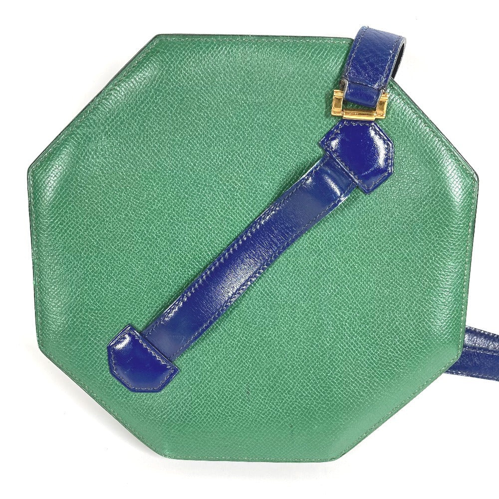 HERMES ヴィンテージ バンドネオン 2WAYバッグ ハンドバッグ クラッチバッグ 斜め掛け ポシェット バイカラー ショルダーバッグ レザー ユニセックス グリーン×ブルー