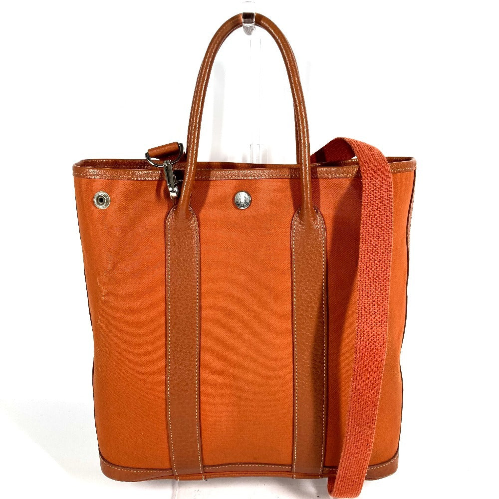 HERMES Garden File PM Vertical Tote Bag, Handbag, 2-Way Bag, Shoulder Bag, Leather/Canvas, Women's, Orange