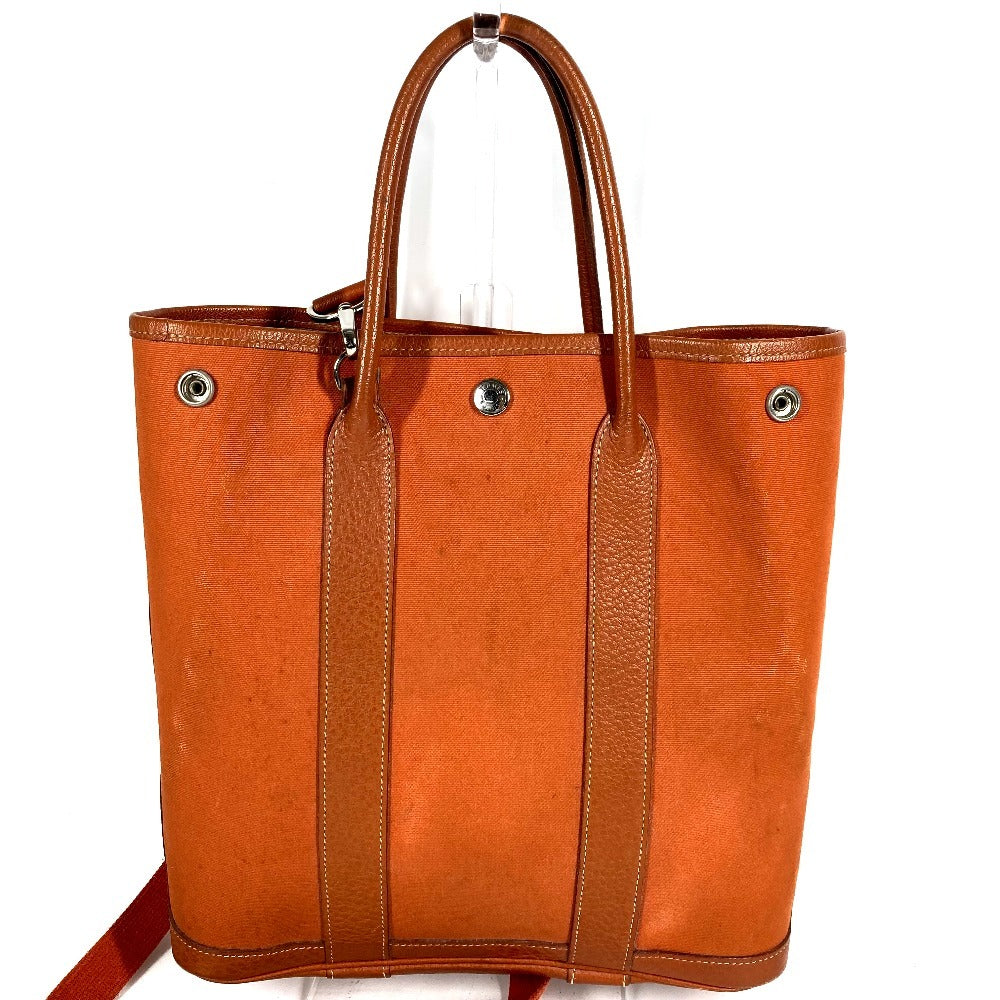 HERMES Garden File PM Vertical Tote Bag, Handbag, 2-Way Bag, Shoulder Bag, Leather/Canvas, Women's, Orange