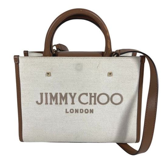 JIMMY CHOO ロゴ アヴァニュー S カバン 2WAYバッグ ハンドバッグ トートバッグ ショルダーバッグ レザー/キャンバス ユニセックス ベージュ