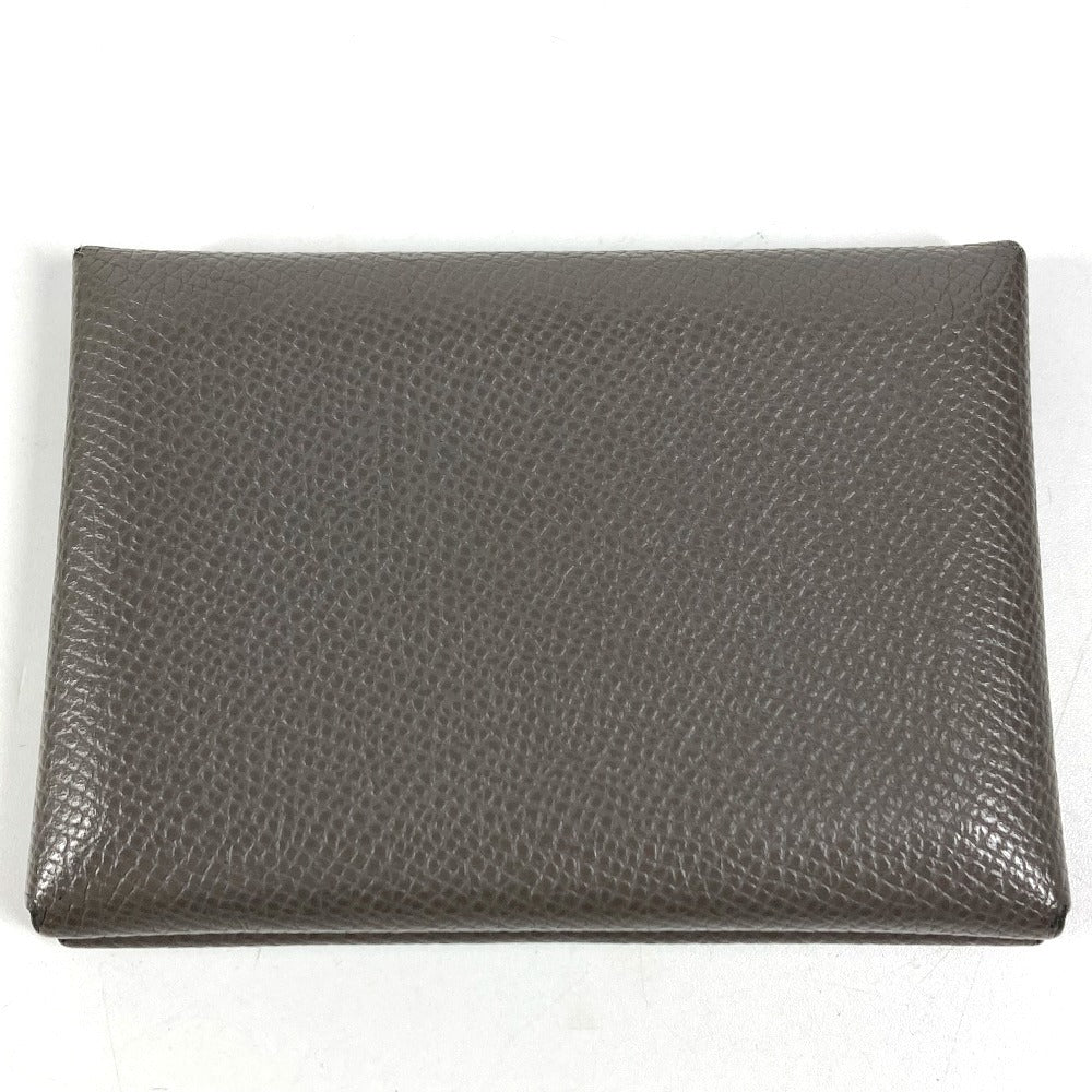 HERMES 名刺入れ パスケース カルヴィデュオ カルヴィ デュオ カードケース 小銭入れ コインケース 2つ折り財布 シェーブル ユニセックス エタン グレー