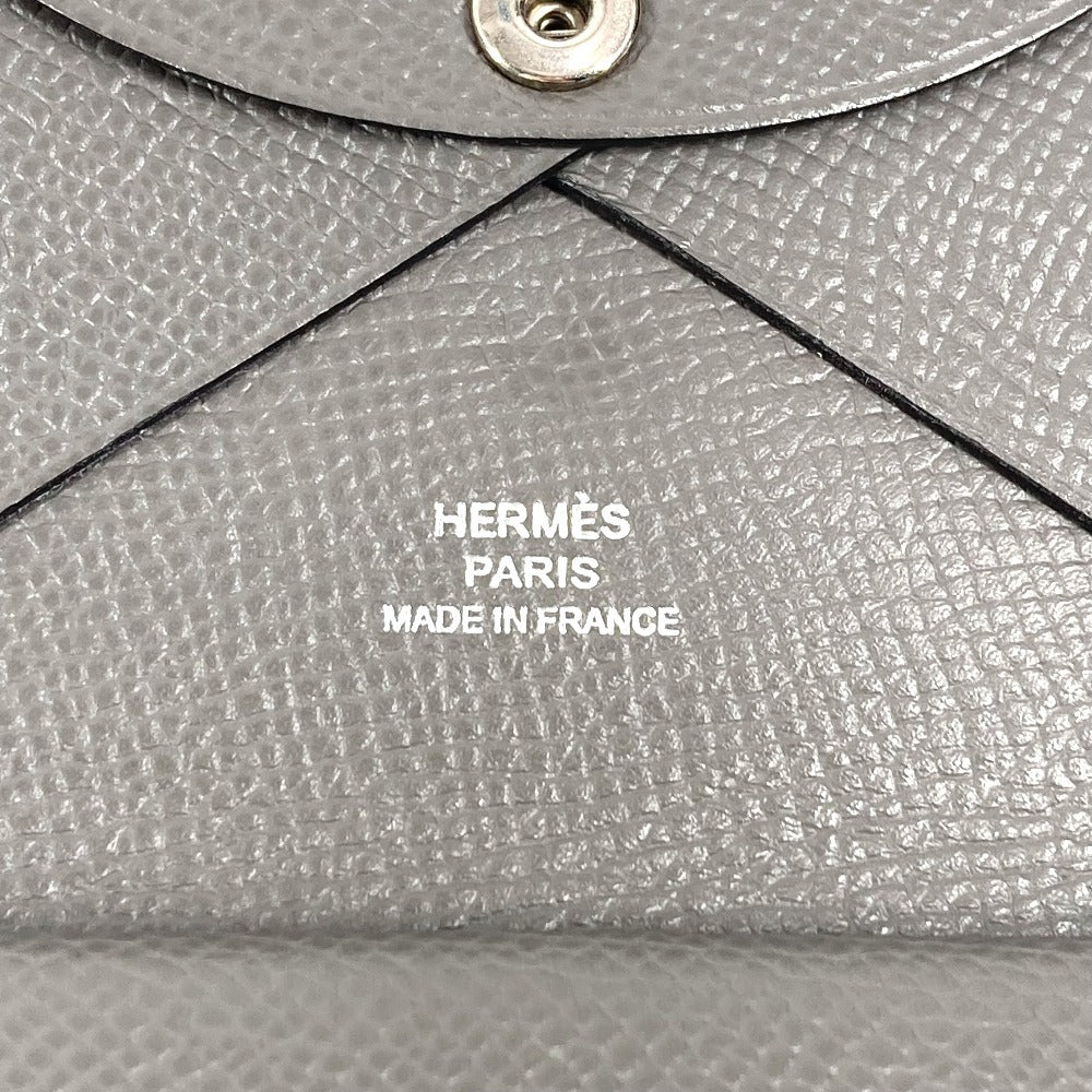 HERMES 名刺入れ パスケース カルヴィデュオ カルヴィ デュオ カードケース 小銭入れ コインケース 2つ折り財布 シェーブル ユニセックス エタン グレー