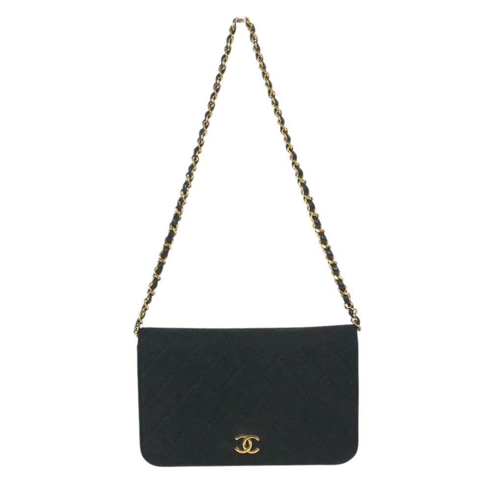 Vintage CHANEL CC Coco Mark Logo Quilted Matelasse Chain Bag, Cotton Flap Shoulder Bag, Women's, Black