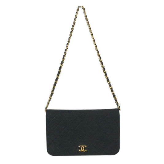 CHANEL ヴィンテージ チェーンバッグ CC ココマーク ロゴ キルティング マトラッセ カバン 肩掛け フラップ ショルダーバッグ コットン レディース ブラック