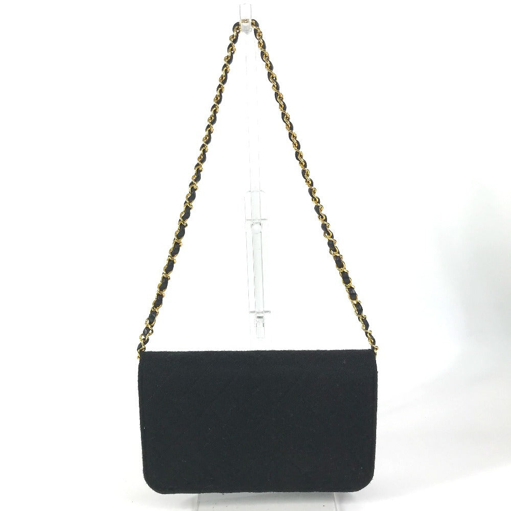 Vintage CHANEL CC Coco Mark Logo Quilted Matelasse Chain Bag, Cotton Flap Shoulder Bag, Women's, Black