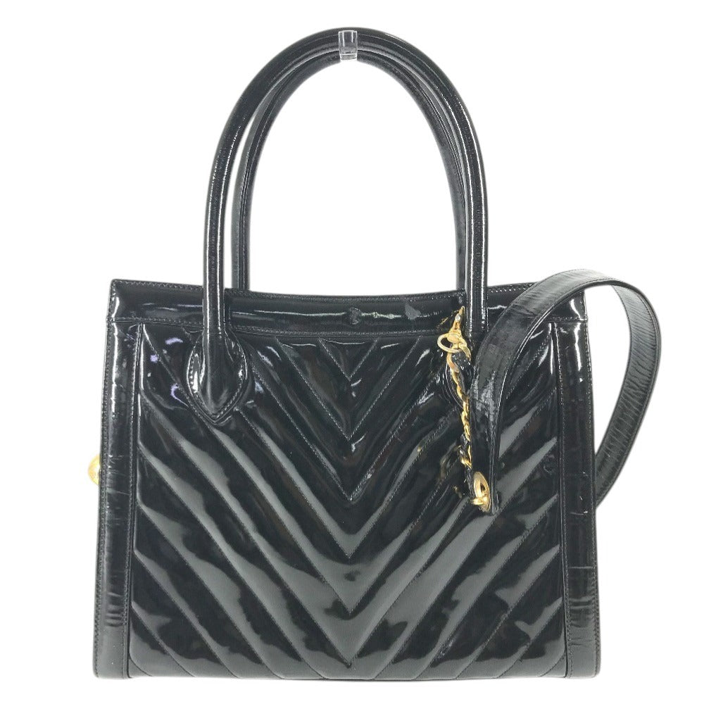 CHANEL Vintage V-Stitch 2-Way Bag, Coco Ball CC, Coco Mark Logo, Shoulder Bag, Handbag, Tote Bag, Patent Leather, Women's, Black