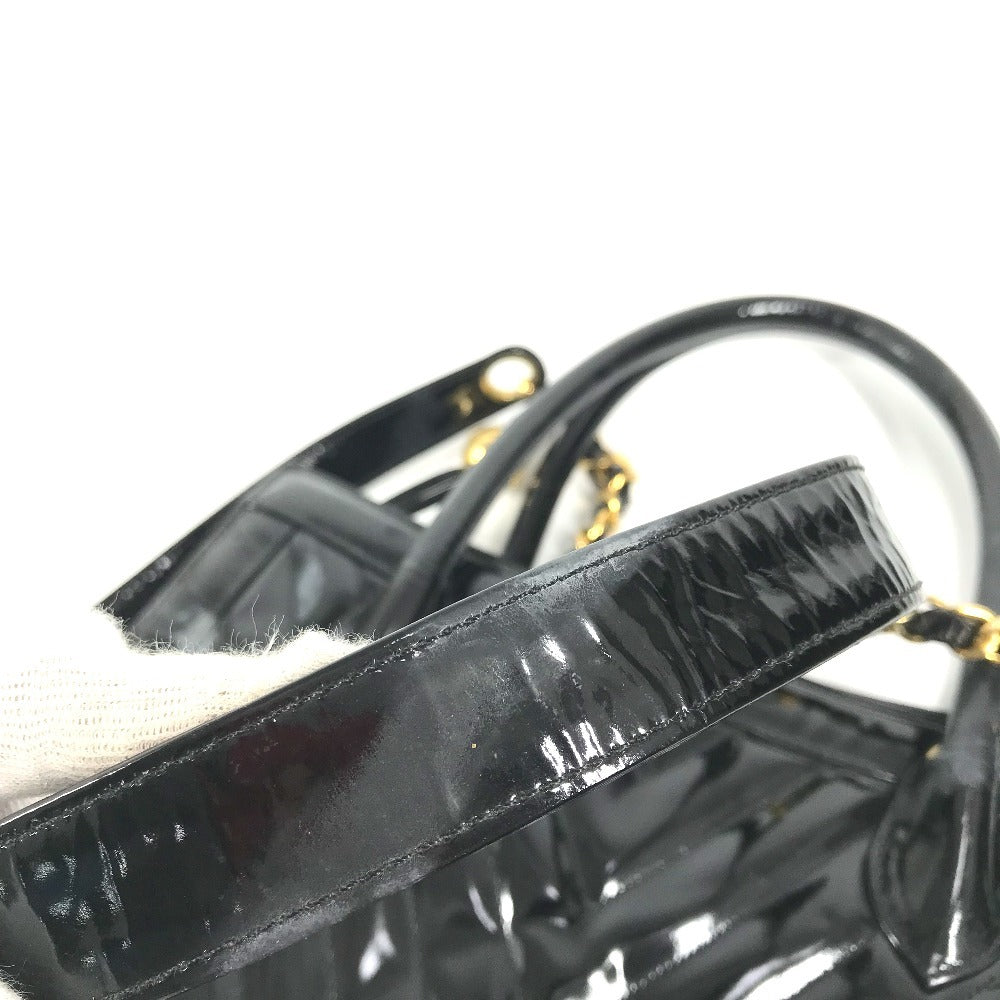 CHANEL Vintage V-Stitch 2-Way Bag, Coco Ball CC, Coco Mark Logo, Shoulder Bag, Handbag, Tote Bag, Patent Leather, Women's, Black