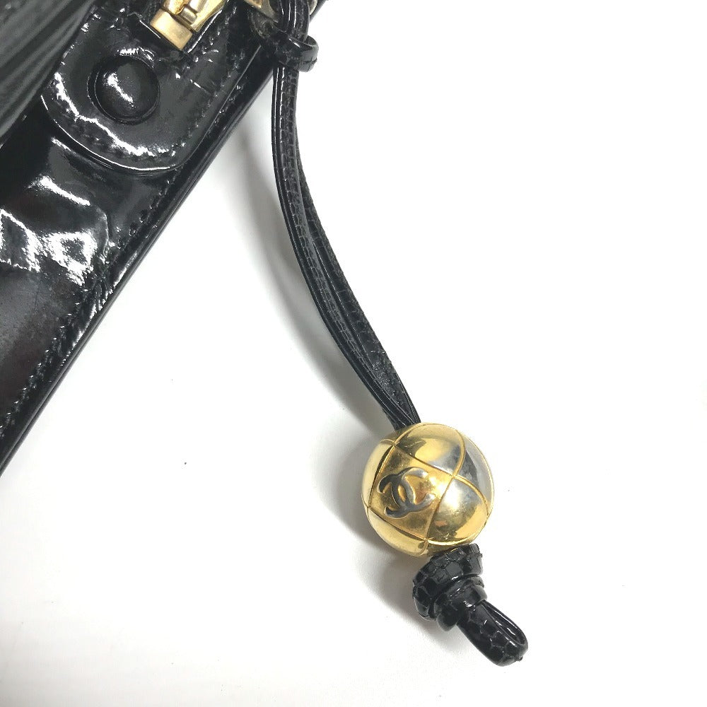 CHANEL Vintage V-Stitch 2-Way Bag, Coco Ball CC, Coco Mark Logo, Shoulder Bag, Handbag, Tote Bag, Patent Leather, Women's, Black