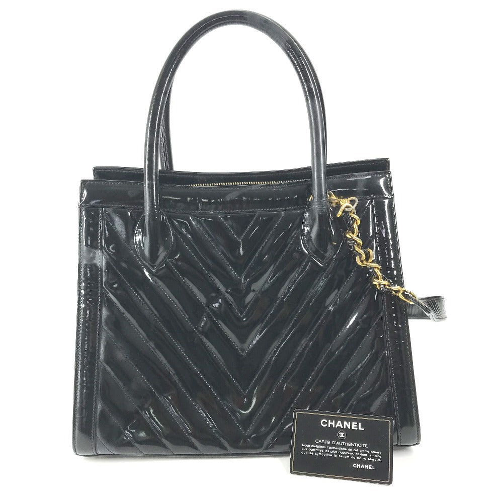 CHANEL Vintage V-Stitch 2-Way Bag, Coco Ball CC, Coco Mark Logo, Shoulder Bag, Handbag, Tote Bag, Patent Leather, Women's, Black
