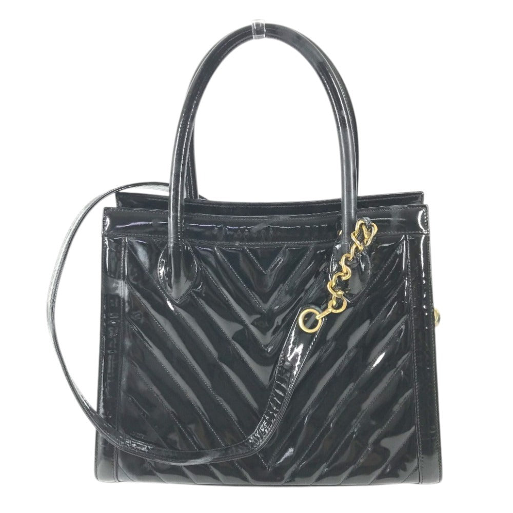 CHANEL Vintage V-Stitch 2-Way Bag, Coco Ball CC, Coco Mark Logo, Shoulder Bag, Handbag, Tote Bag, Patent Leather, Women's, Black