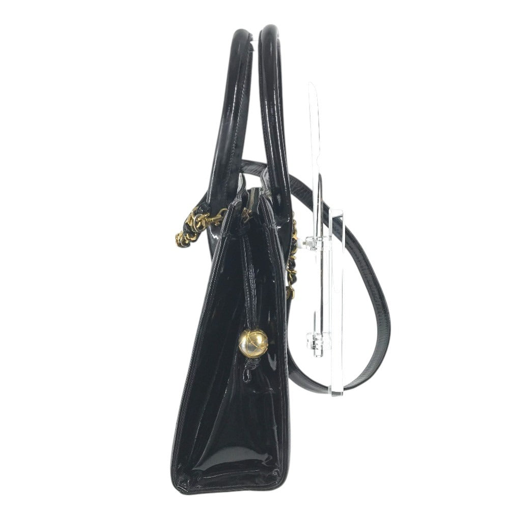 CHANEL Vintage V-Stitch 2-Way Bag, Coco Ball CC, Coco Mark Logo, Shoulder Bag, Handbag, Tote Bag, Patent Leather, Women's, Black