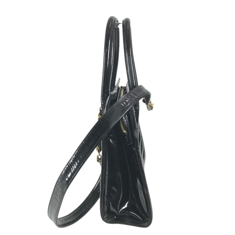 CHANEL Vintage V-Stitch 2-Way Bag, Coco Ball CC, Coco Mark Logo, Shoulder Bag, Handbag, Tote Bag, Patent Leather, Women's, Black