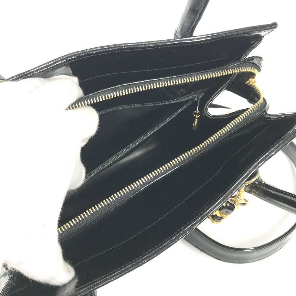 CHANEL Vintage V-Stitch 2-Way Bag, Coco Ball CC, Coco Mark Logo, Shoulder Bag, Handbag, Tote Bag, Patent Leather, Women's, Black