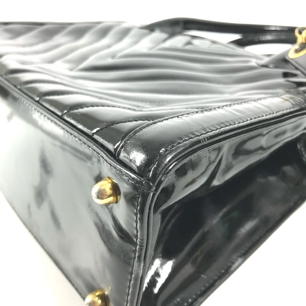 CHANEL Vintage V-Stitch 2-Way Bag, Coco Ball CC, Coco Mark Logo, Shoulder Bag, Handbag, Tote Bag, Patent Leather, Women's, Black