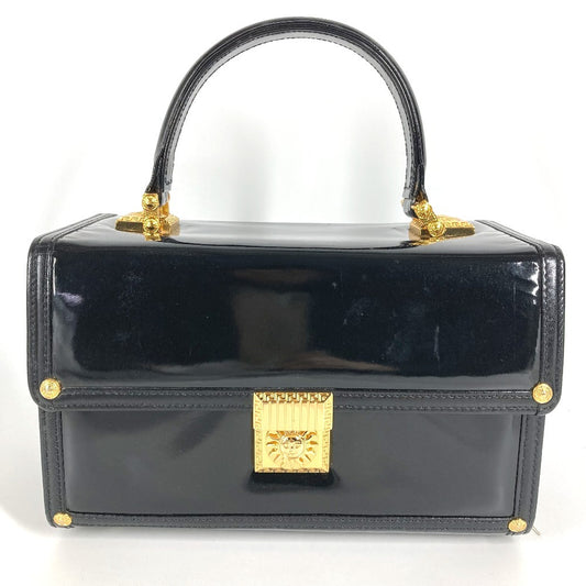 VERSACE ヴィンテージ サンバースト ロゴ バニティバッグ カバン バニティ フラップ ハンドバッグ パテントレザー ユニセックス ブラック