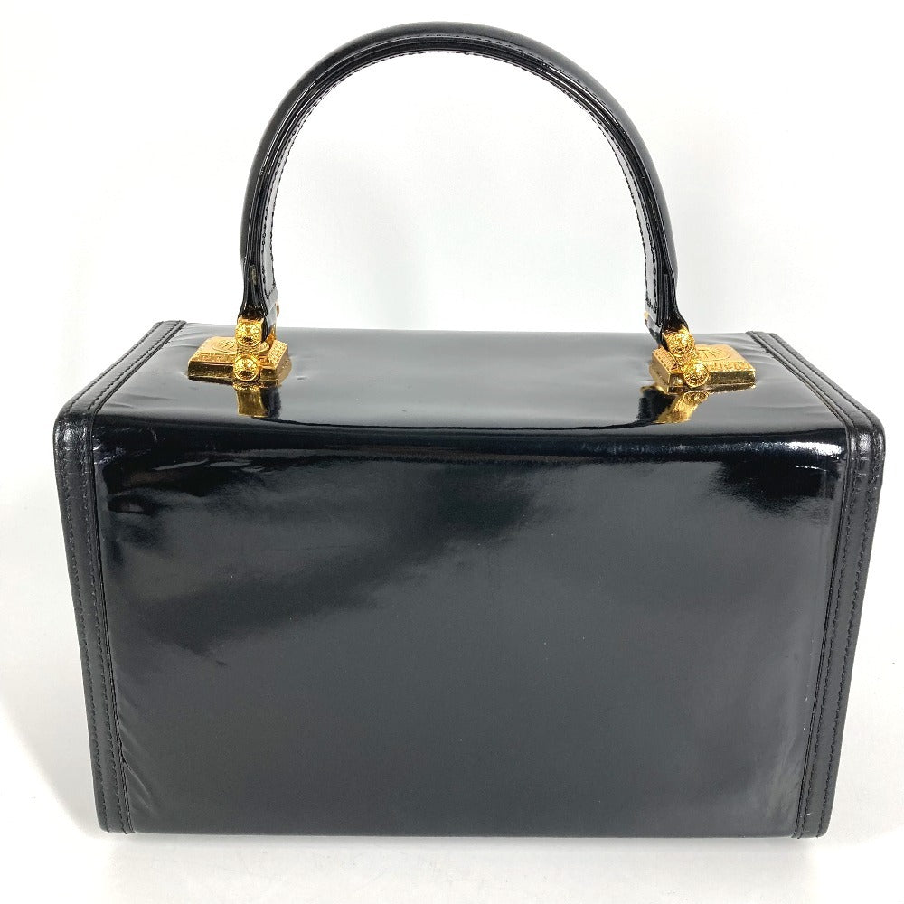VERSACE ヴィンテージ サンバースト ロゴ バニティバッグ カバン バニティ フラップ ハンドバッグ パテントレザー ユニセックス ブラック