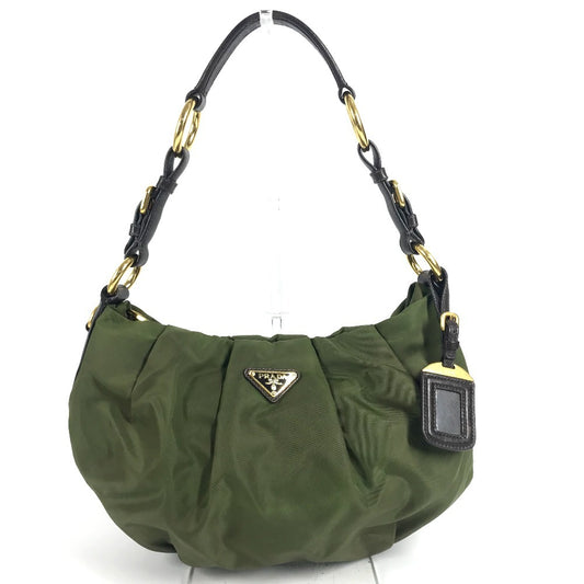 PRADA BR3795 トライアングルロゴ 三角ロゴ プレート カバン 肩掛け ショルダーバッグ レザー/ナイロン ユニセックス カーキ