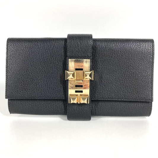HERMES ポシェットメドール ロゴ ポーチ セカンドバッグ カバン クラッチバッグ レザー ユニセックス ブラック