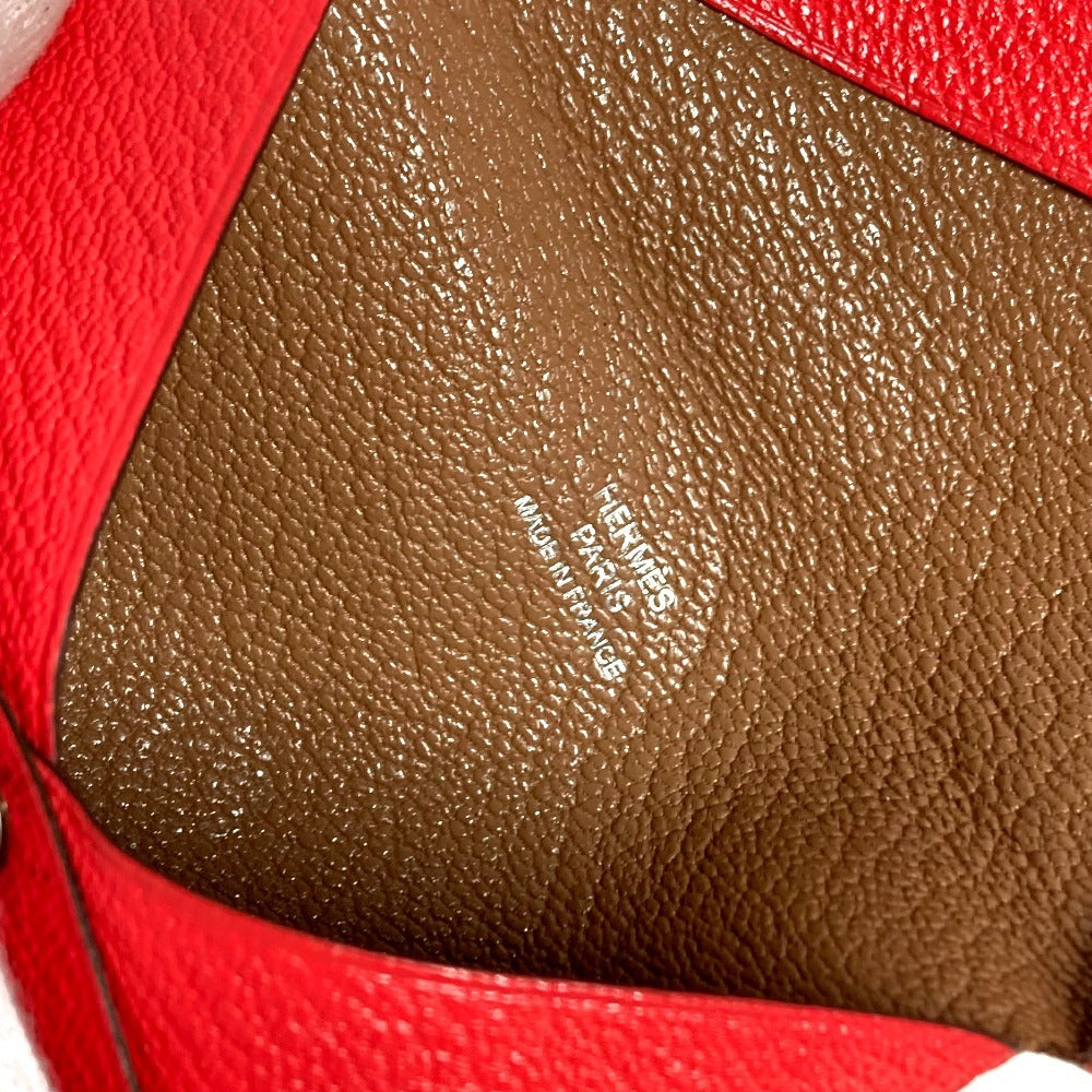 HERMES Coin Purse, Wallet, Calvi Verso Bicolor, Small Item, Bi-fold, Business Card Holder, Pass Case, Card Case, Chevre Leather, Unisex, Red