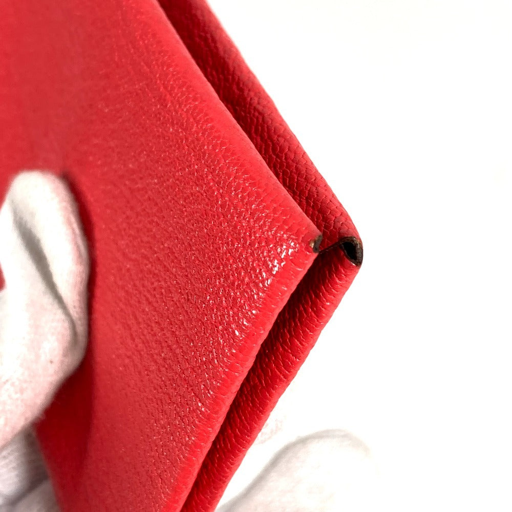 HERMES Coin Purse, Wallet, Calvi Verso Bicolor, Small Item, Bi-fold, Business Card Holder, Pass Case, Card Case, Chevre Leather, Unisex, Red