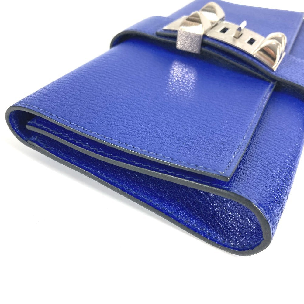 HERMES Pochette Medor Logo Pouch Second Bag Clutch Bag Leather Unisex Blue