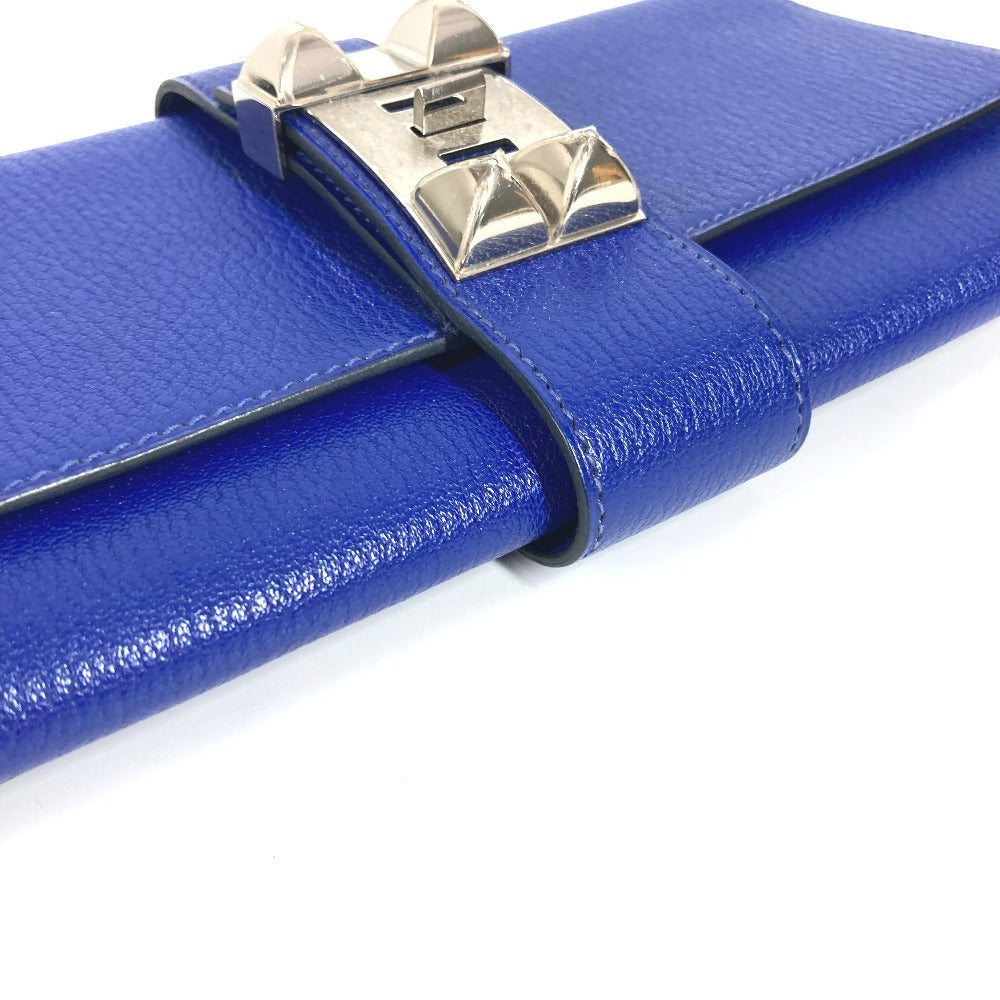 HERMES Pochette Medor Logo Pouch Second Bag Clutch Bag Leather Unisex Blue
