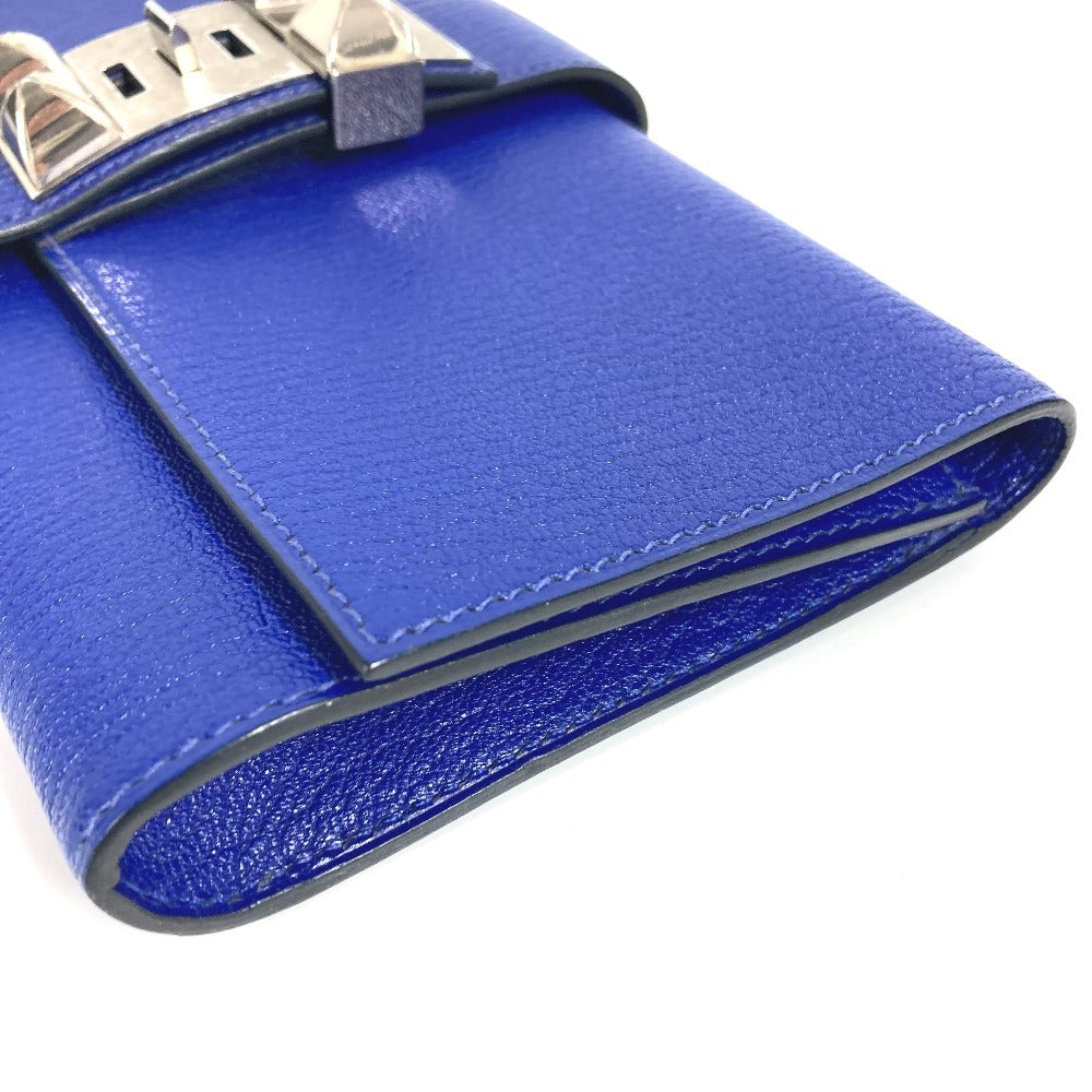 HERMES Pochette Medor Logo Pouch Second Bag Clutch Bag Leather Unisex Blue