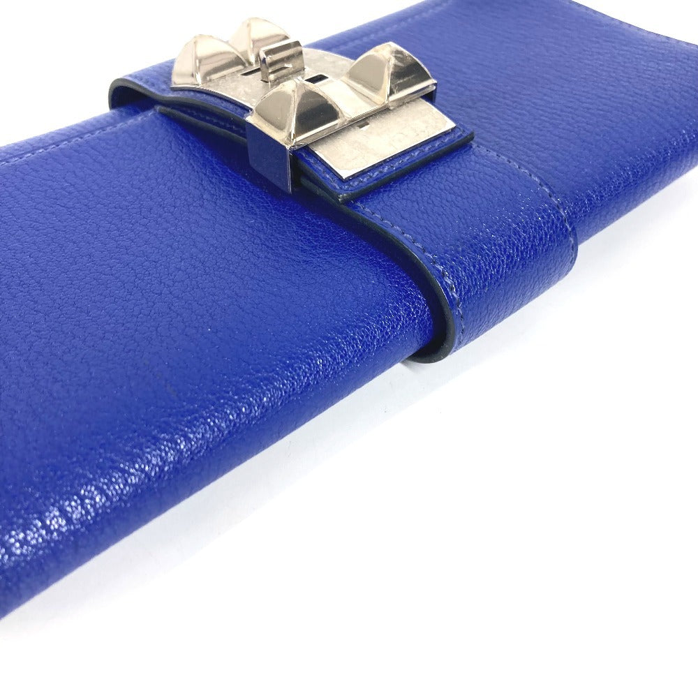 HERMES Pochette Medor Logo Pouch Second Bag Clutch Bag Leather Unisex Blue