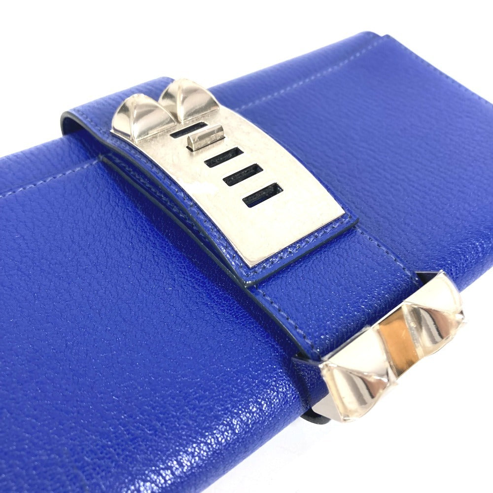 HERMES Pochette Medor Logo Pouch Second Bag Clutch Bag Leather Unisex Blue