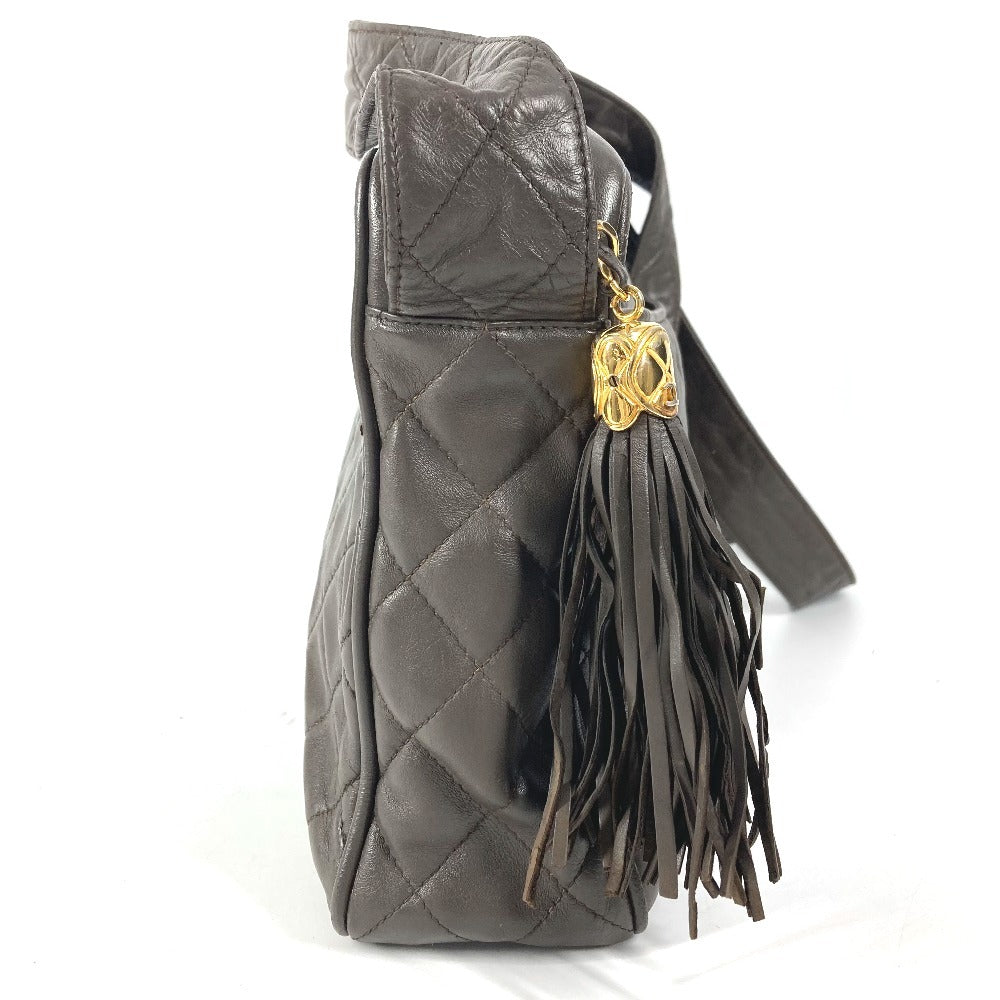 CHANEL Vintage CC Coco Mark Logo Quilted Matelasse Bag Crossbody Fringe Tassel Coco Ball Shoulder Bag Leather Unisex Brown