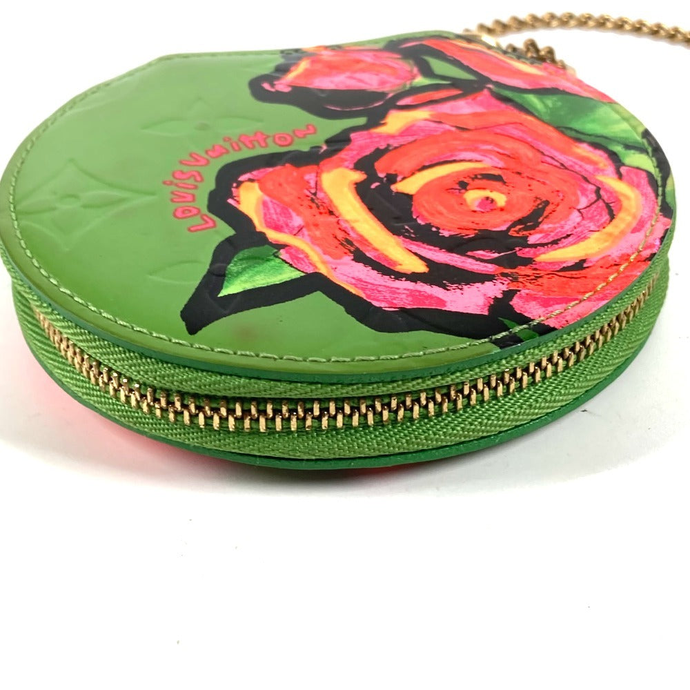 LOUIS VUITTON M93692 Monogram Vernis Rose Portemonnaie Chapeau Stephen Sprouse Wallet Coin Purse Chain Coin Case Monogram Vernis Ladies Green