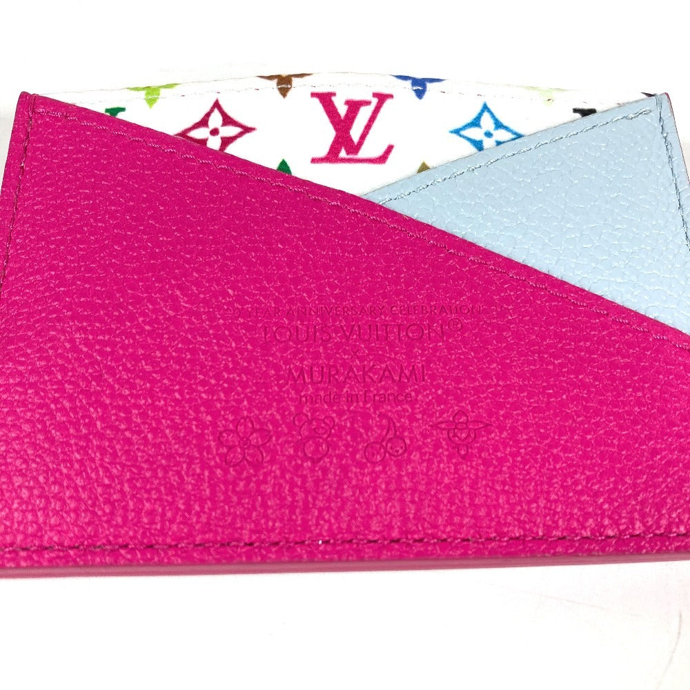 LOUIS VUITTON M14091 Monogram Multicolore LV×TM Takashi Murakami Porte Cartes Criss-Cross Pass Case Card Holder Monogram Multicolore Canvas Unisex Kawaii Pin White