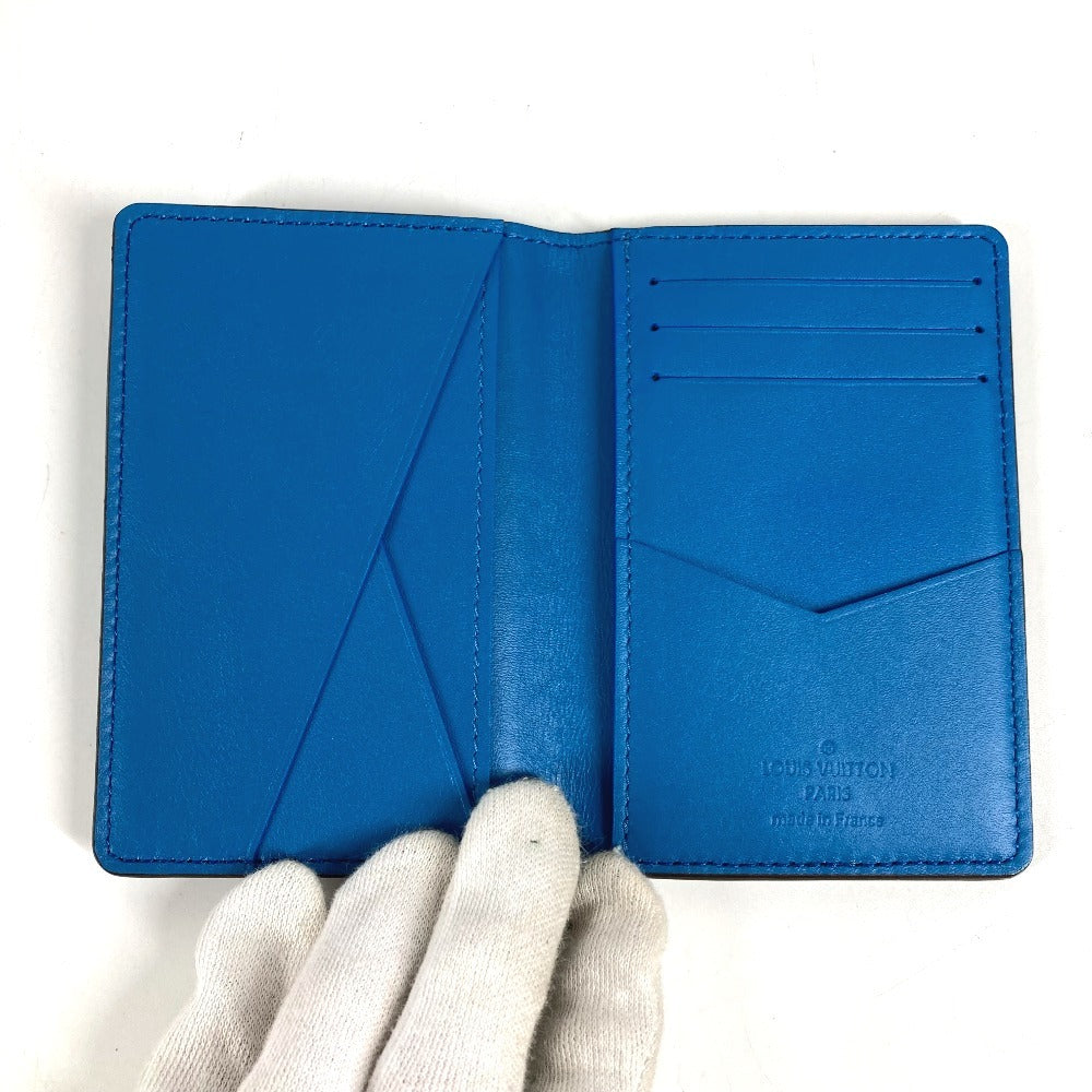 LOUIS VUITTON M58812 Organiser de Poche Bi-fold Pass Case Card Holder Taurillon Leather Unisex Blue