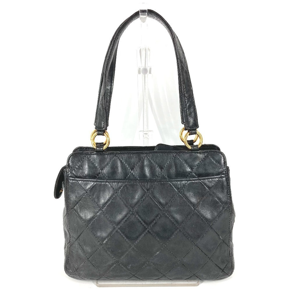 CHANEL ヴィンテージ ロゴ マトラッセ キルティング カバン トートバッグ ショルダーバッグ 肩掛け ハンドバッグ レザー ユニセックス ブラック