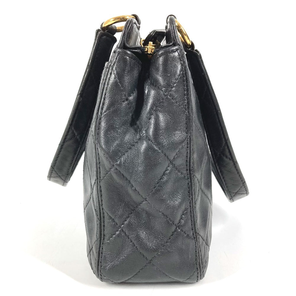 CHANEL ヴィンテージ ロゴ マトラッセ キルティング カバン トートバッグ ショルダーバッグ 肩掛け ハンドバッグ レザー ユニセックス ブラック
