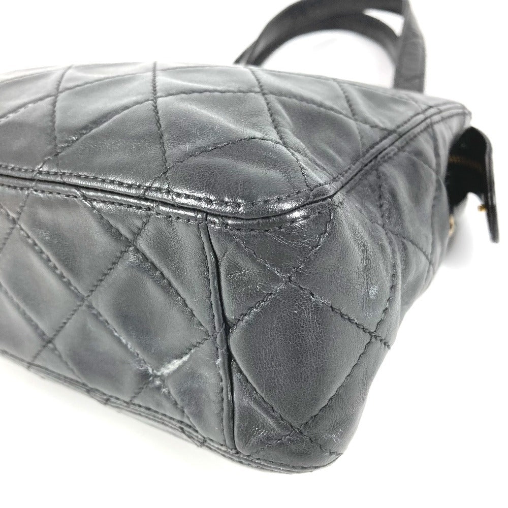 CHANEL ヴィンテージ ロゴ マトラッセ キルティング カバン トートバッグ ショルダーバッグ 肩掛け ハンドバッグ レザー ユニセックス ブラック
