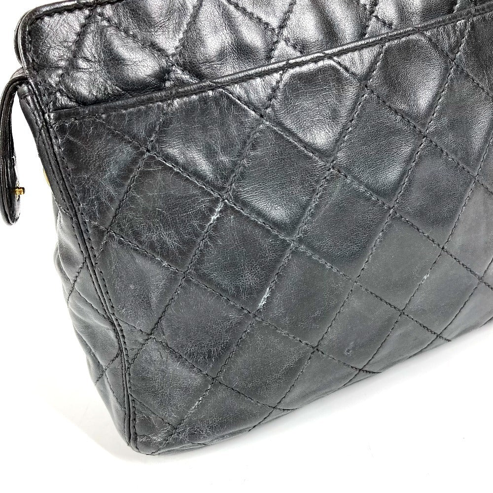 CHANEL ヴィンテージ ロゴ マトラッセ キルティング カバン トートバッグ ショルダーバッグ 肩掛け ハンドバッグ レザー ユニセックス ブラック