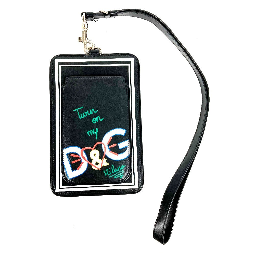 DOLCE&GABBANA Logo Multi Pouch with Strap Leather Women's Black