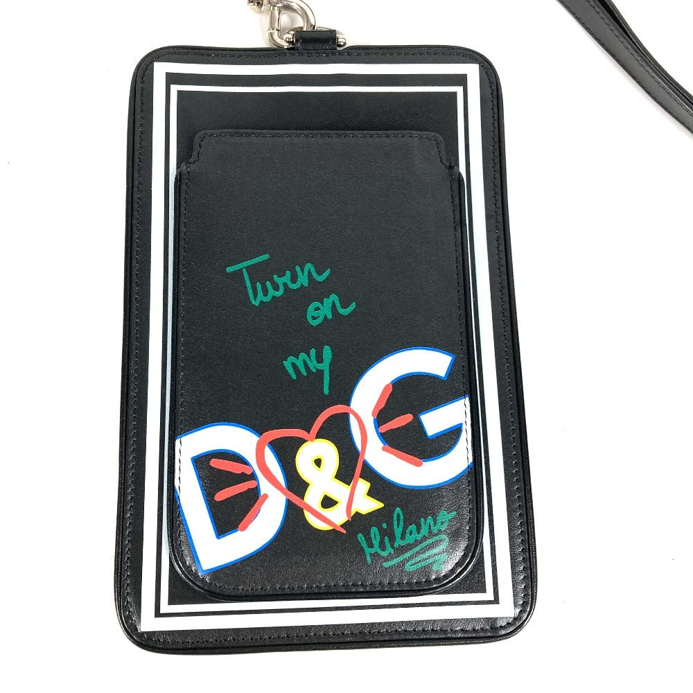DOLCE&GABBANA Logo Multi Pouch with Strap Leather Women's Black