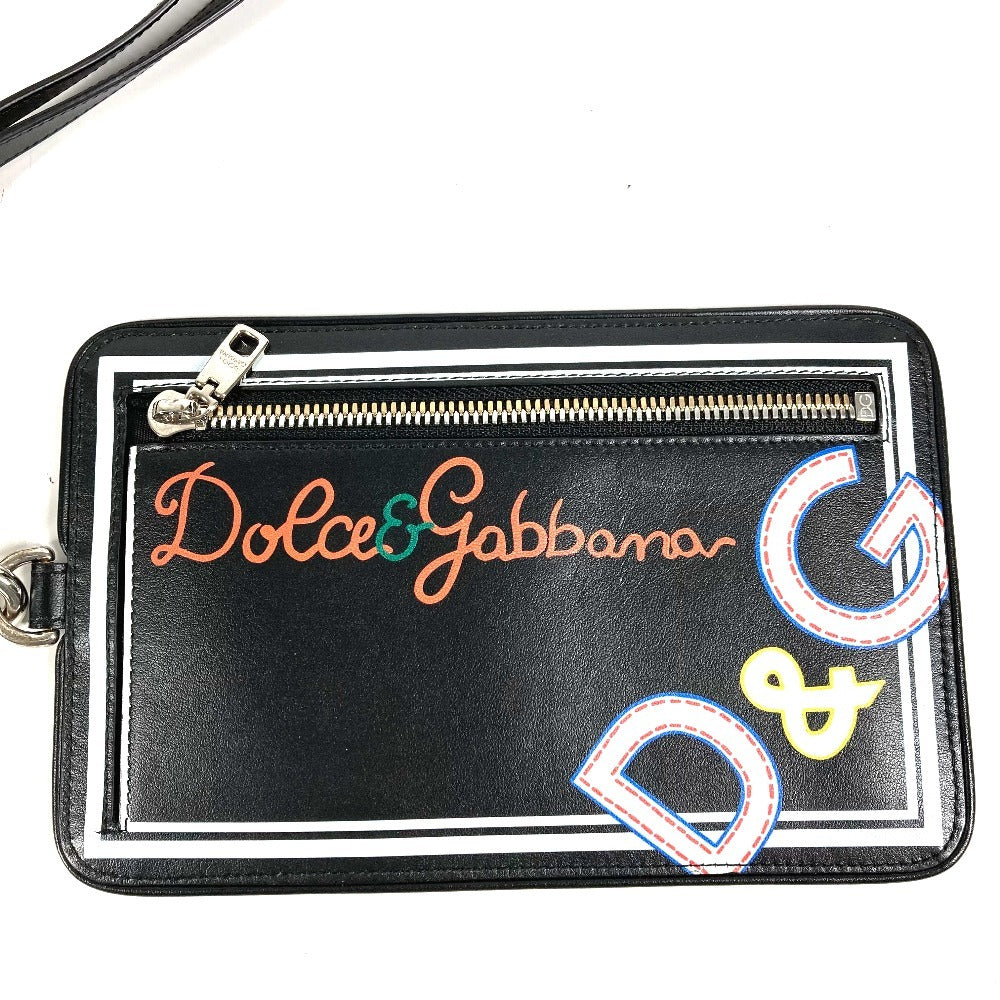 DOLCE&GABBANA Logo Multi Pouch with Strap Leather Women's Black
